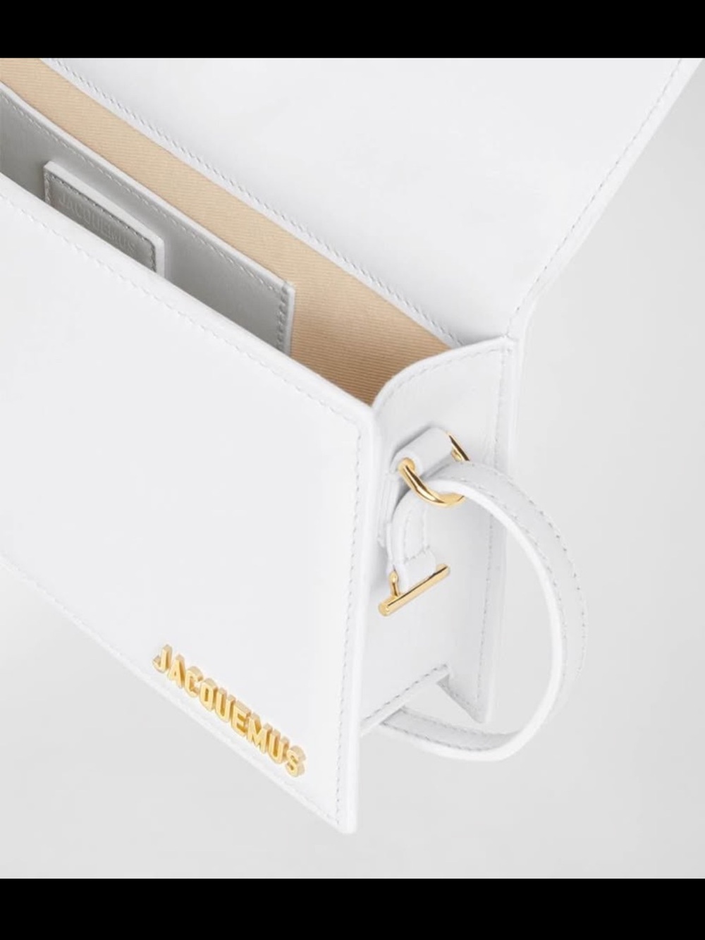 Jacquemus Cream Leather Shoulder Bag with Gold Logo - Picture 10 of 10